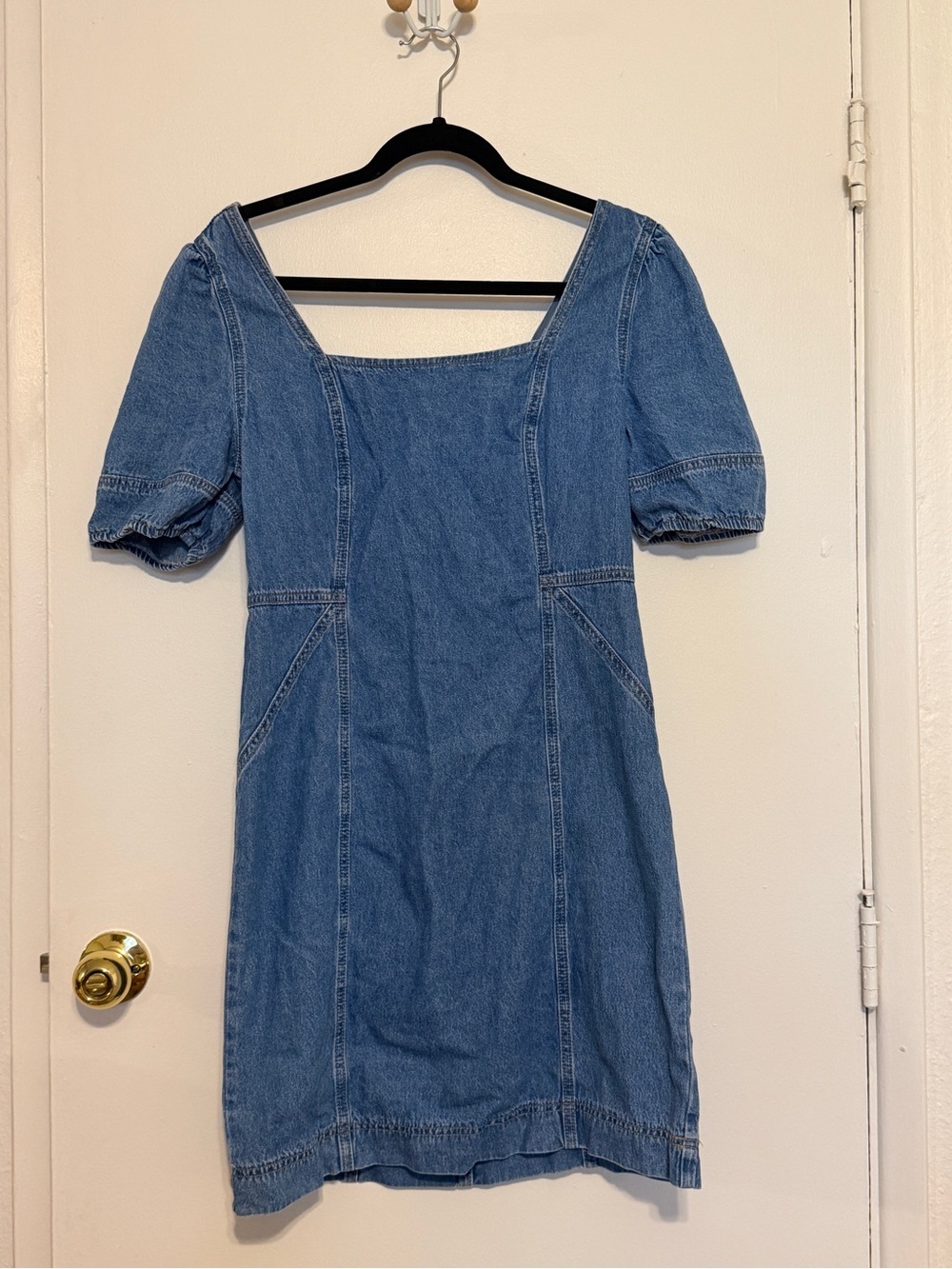 Joie Denim Puff-Sleeve Square Neck Dress - Blue